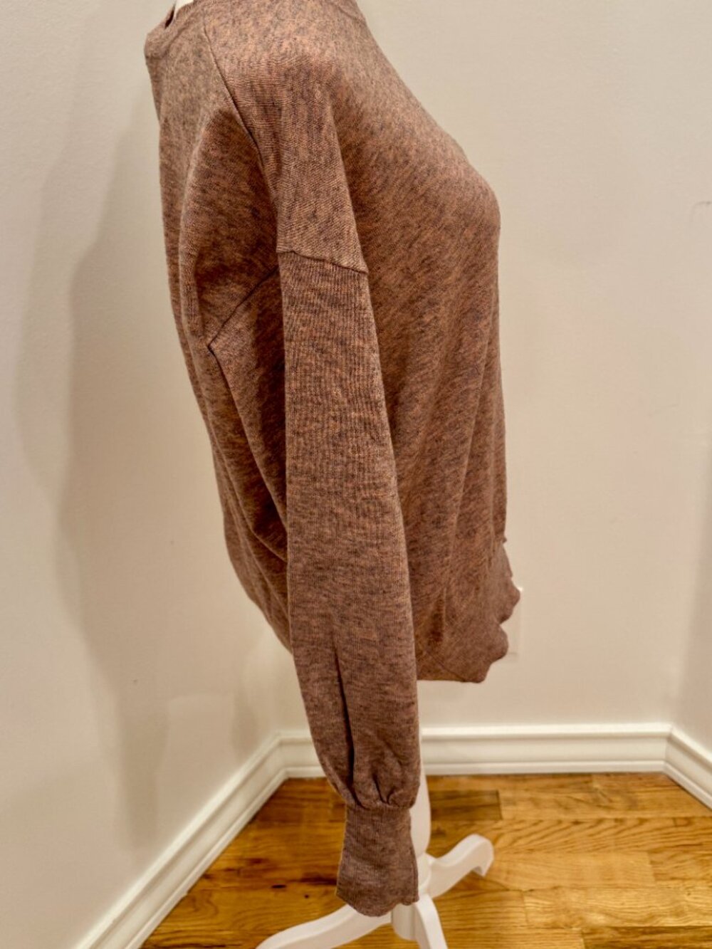 Ella Moss Maggie Puff Long Sleeve Crewneck Sweater Mauve Pink Space Dye Large - Picture 5 of 12